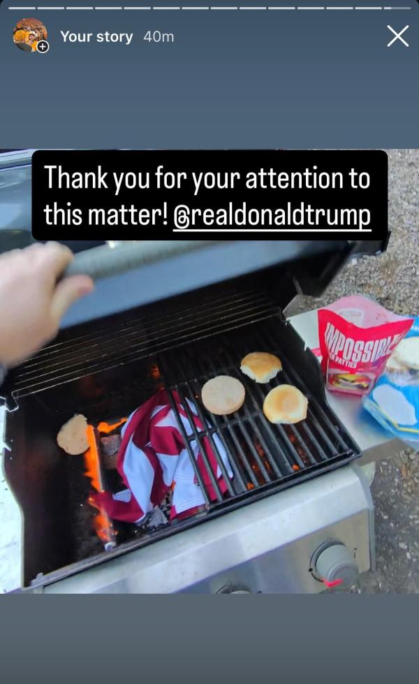 Burning flag -- Trump: Thank you for your attention to this matter