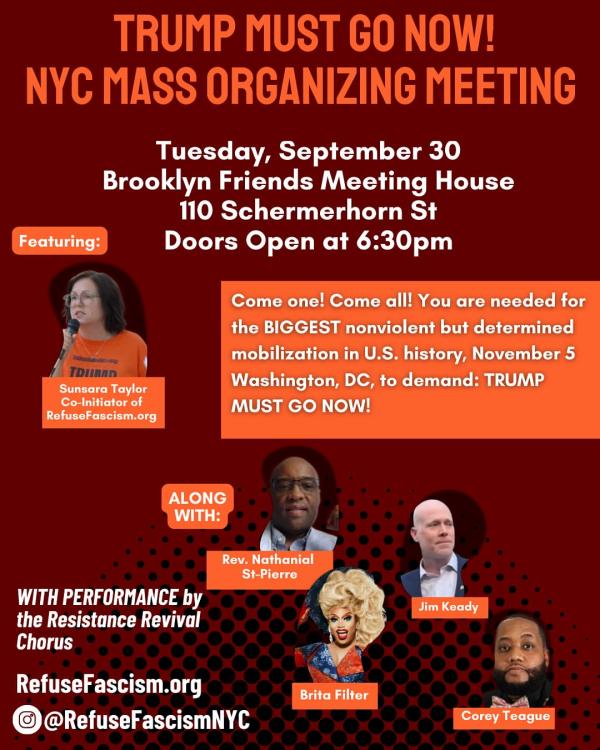 Instagram post for Refuse Fascism mass meeting