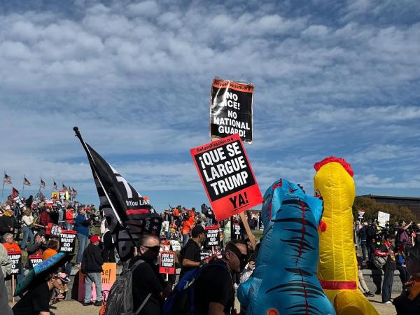 Trump Must Go Now protesters gather in Washington, DC, November 5, 2025.