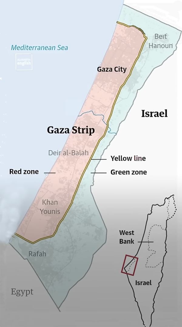 Map of Gaza showing areas red and green