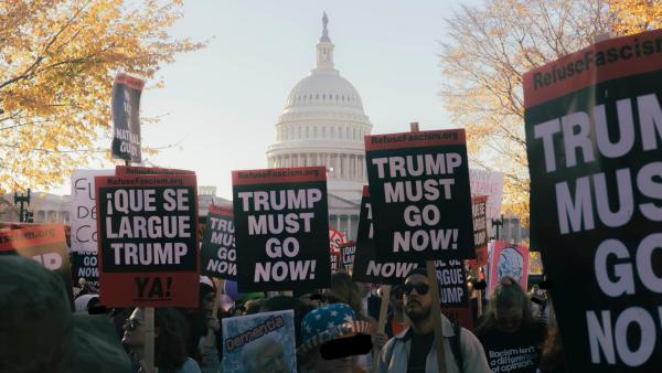 Refuse Fascism signs at the Capitol building
