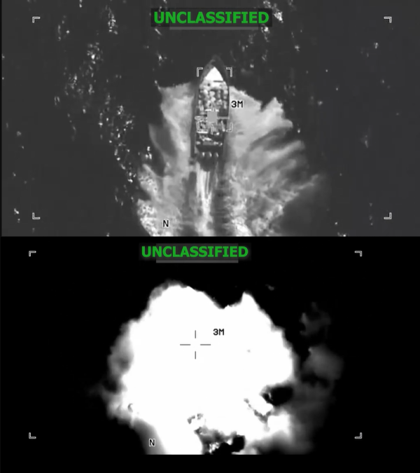 Screenshots of the December 4 US strike against a boat in Caribbean.