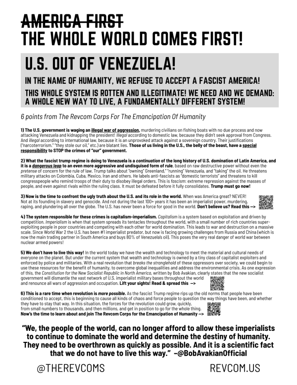 REVCOM CORPS flyer - The Whole World Comes FIrst