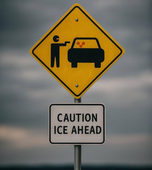 Sign in Oceanside, California: Caution ICE ahead.