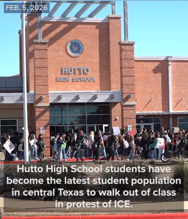 Students walk out of Hutto High School in Central Texas, February 5 2026.