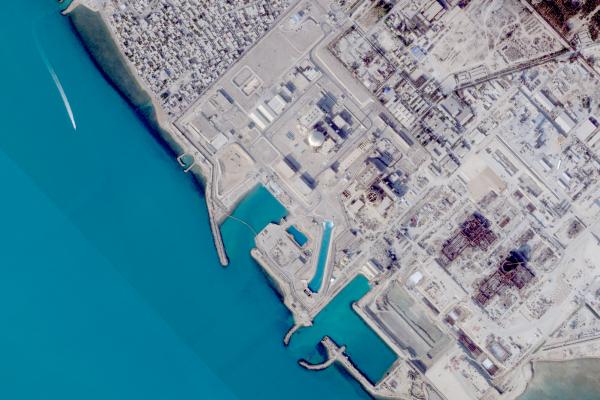 Satellite image of Bushehr nuclear power plant in Iran.