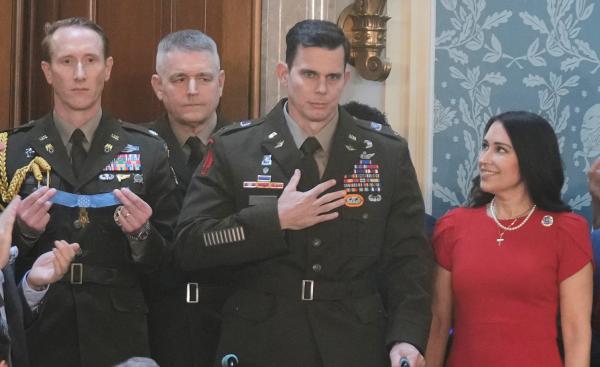 U.S. Army Chief Warrant Officer Eric Slover receives the Medal of Honor during President Donald Trump's State of the Union address, February 24, 2026.