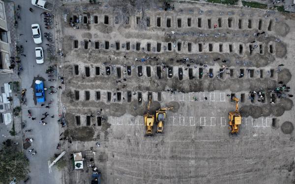 Graves for the victims, mostly children, of an Israeli-U.S. on a girls' elementary school in Minab, Iran, February 28, 2026.