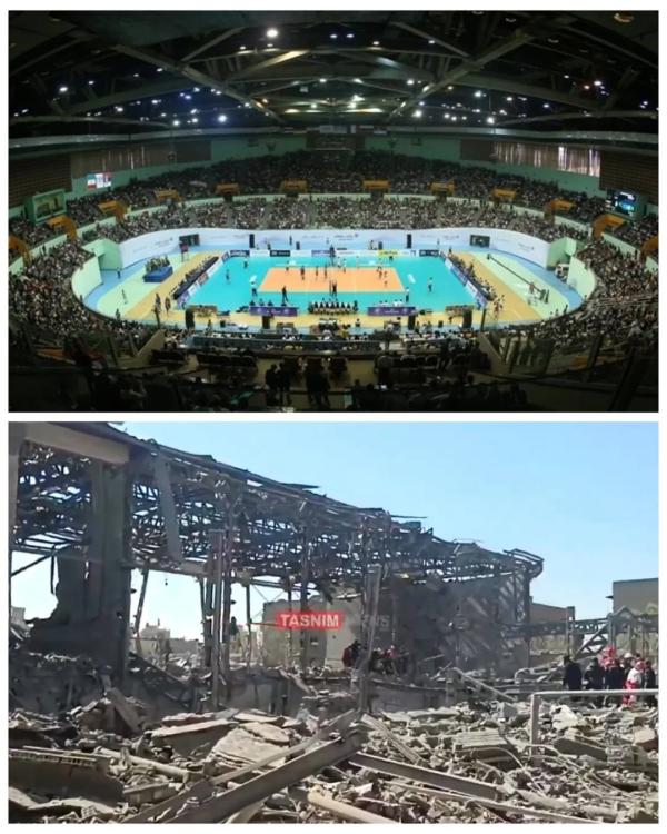 Iran Azadi Stadium Complex before and after being destroyed by U.S. airstrike, March 6, 2026. 