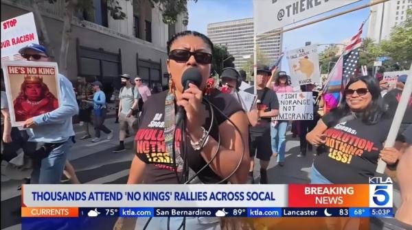 The Revcom Corps agitating at the No Kings march in Los Angeles.