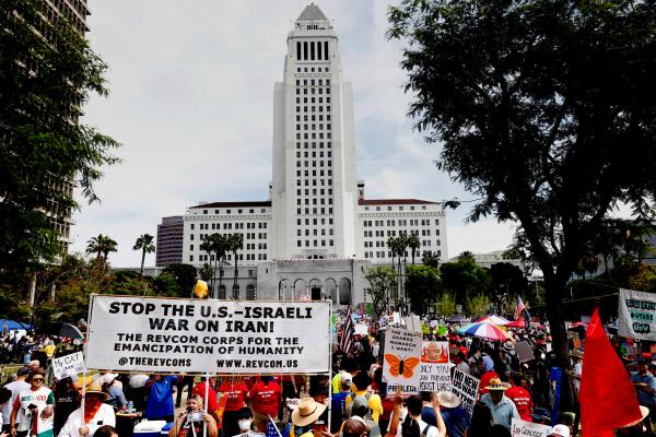 "No Kings" protest at City Hall, Los Angeles on March 28, 2026.