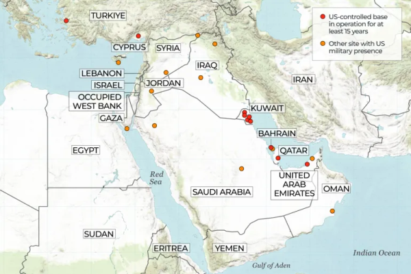 Map showing U.S. military presence in the Middle East