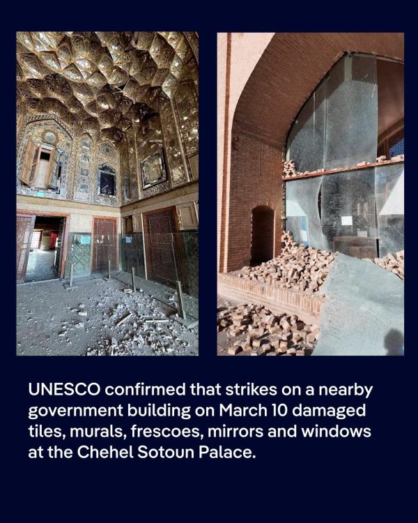 Damage to Iran's Chehel Sotoun Palace by US-Israeli bombing 