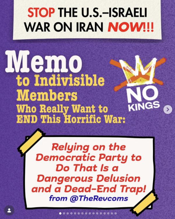 Stop the U.S. Israeli War on Iran NOW! Memo to members of Indivisible