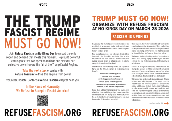 Image of Refuse Fascism flyer for No Kings Day