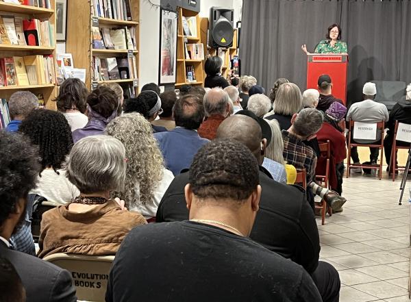 Sunsara Taylor speaks at Revolution Books, April 23, 2026.
