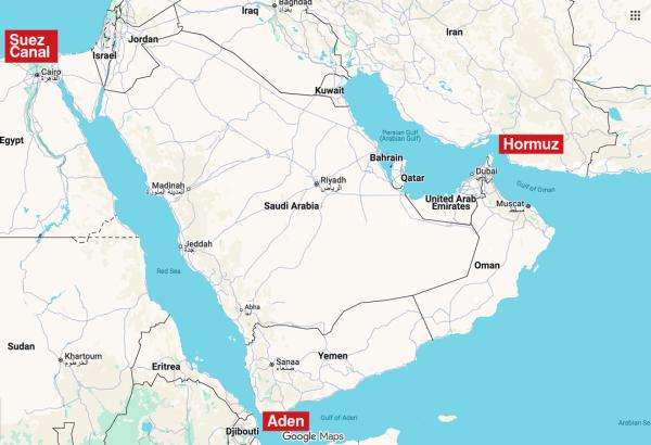 Map of Middle East showing Strait of Hormuz