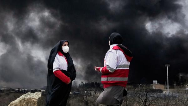 Smoke rises from a U.S.-Israeli strike on an oil factory in Tehran, Iran, March 8, 2026.