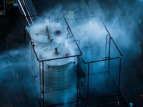Water is sprayed on a tank that overheated at an aerospace plant in Garden Grove, California, May 22, 2026.