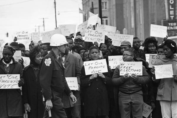 Young people protest for voter's rights at the courthouse in Selma, Alabama, February 5, 1965,