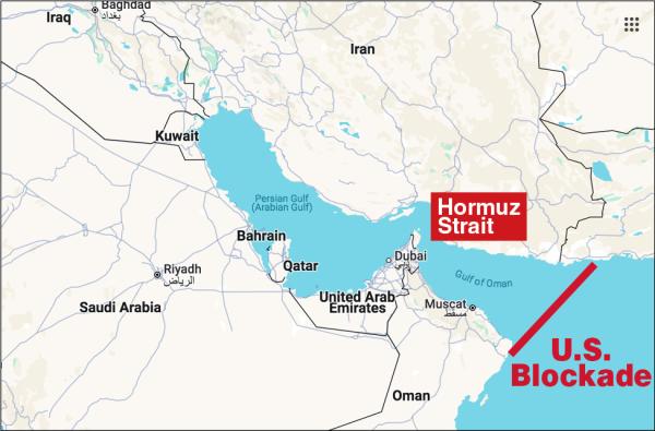 Map hormuz US blockade