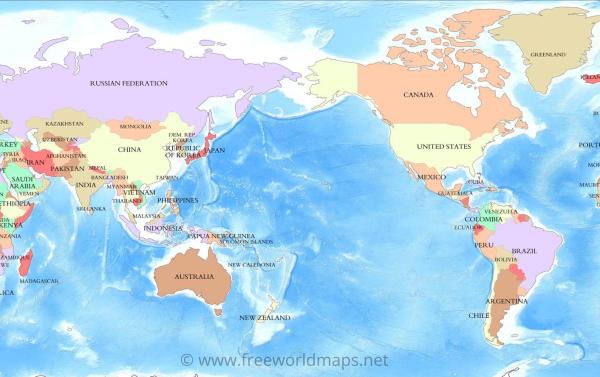 Map focused on U.S., China, other countries surrounding the Pacific Ocean