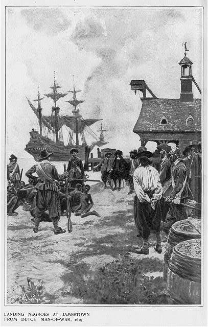 Africans arrive at Jamestown, 1619.