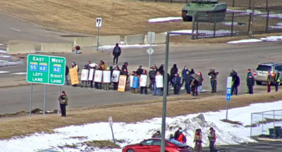 Photo from the Dept. of Justice June 16, 2026 press release of Direct Action Minnesota protest.