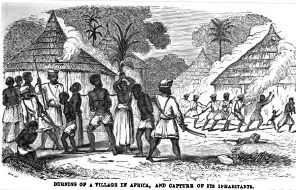 Slave traders burned villages to capture inhabitants for slavery, 1859.
