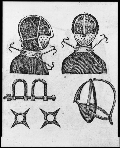 Instruments of torture used to restrict slaves.