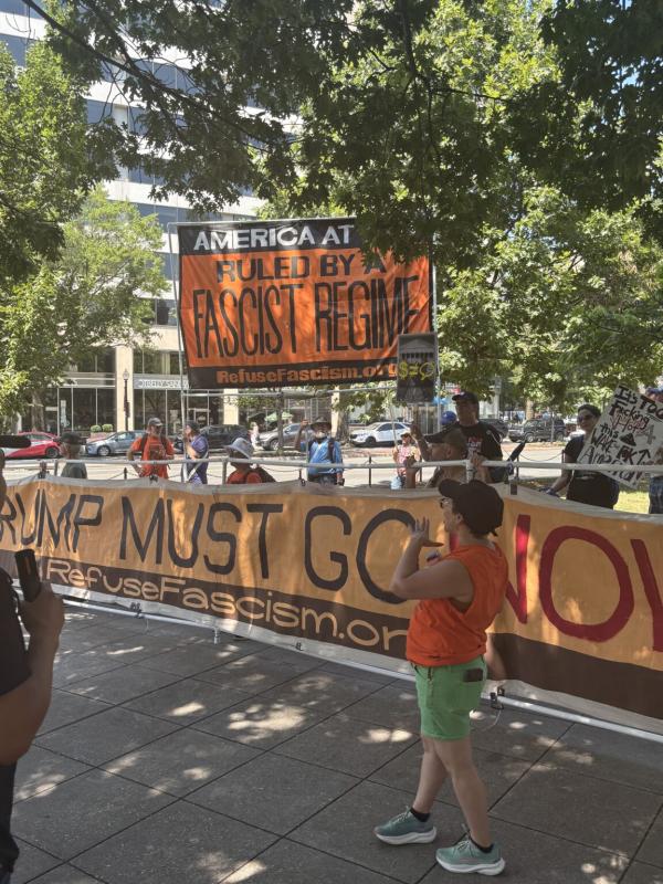 Refuse Fascism banners on July 4th in Washington, DC.