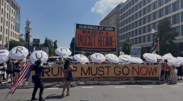 Refuse Fascism marches in Washington, DC, July 4, 2026.