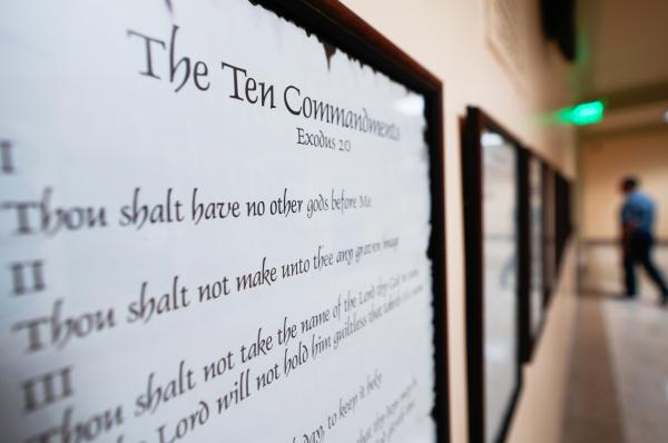 The Ten Commandments posted in a hallway of the Georgia Capitol, June 20, 2024.