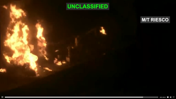 U.S. Central Command destroyed the Iranian crude oil tanker M/T Riesco in the Gulf of Oman, September 8, 2026