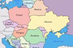Map of Poland, Romania, Ukraine, Russia