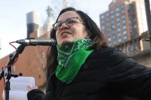Sunsara Taylor speaking at NYC International Women's Day rally.