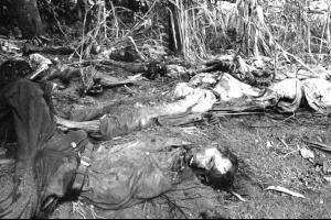 Victims of guerrilla attack on village of El Mozote, 1981.