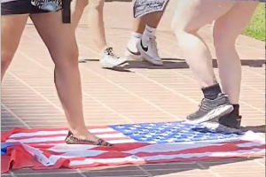 Revcoms challenged students to step on the the American flag, at University of Southern California, April 22.