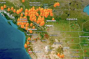 Map of Fires burning across Canada