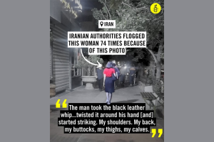 Graphic from Amnesty Iran social media post of woman without hijab