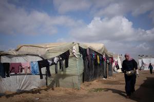 Palestinians displaced by Israeli ground offensive on the Gaza Strip at tent camp in Rafah, January 23, 2024.