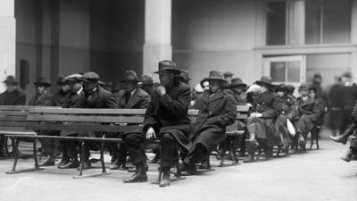 Radicals who were rounded up during the Palmer Raids in 1920 waiting to be deported.