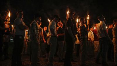 KKK-Nazi-white supremacists march in Charlottesville, Virginia.