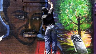 Mural in memory of Amadou Diallo murdered by NYPD.