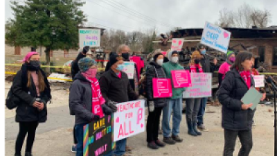 Rally by Planned Parenthood supporters outside the remains of the Knoxville clinic