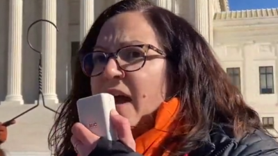 Sunsara Taylor at Supreme Court on Roe v Wade anniversary.
