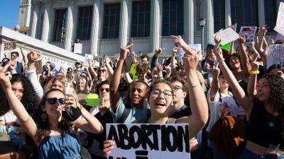 Berkeley students walk out for abortion rights just before final exams.