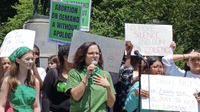 Sunsara Taylor speaking in Union Square, May 26, 2022