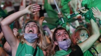 Sea of women in green battle for abortion rights in Argentina.