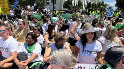 Abortion rights sit in in Washington, D.C., June 30